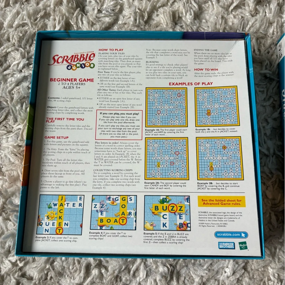 Scrabble Junior Crossword Game Board Game Parker Brothers Used